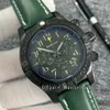 Montre de Luxe Yeşil Erkek İzle Deri Bilezik VK Kuvars Chronograph Saatı 46mm Spor Uhren