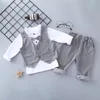 New Children Gentleman Ropa otoño bebé niños chaleco casual camiseta pantalones 3pcs / set Infantil niño traje camiones de algodón de los niños1