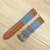 Bracelet à carreaux léopard en denim pour apple watch6 5 4 3 bracelet en cuir épissé 38 40 42 44mm toile + bracelet en cuir