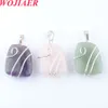 WOJIAER Women Pendant Jewelry Natural Reiki GemStone Silver-color Wire Wrap Irregular Crystal Pink Quartz Necklaces 18" BO914