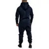 Winter Jumpsuit Mäns Hooded Fleece Tracksuits Solid Färg Matchande Casual Suit Män Sport