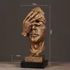 VILEAD Hars 33 cm Stilte is Goud Masker Miniaturen Beeldjes Abstract Ornament Beeldjes Sculptuur voor Home Decor Y200104