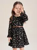 Toddler Girls Floral Print Flounce Sleeve Dress Without Belt SHE
