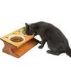 Pet wooden Tilted Feeders Antislip Double Ceramic Bowl Cat Dish with Slope Base Lovely Bowls bamboo stand CW120 Y200917