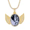 Silver Gold Custom Made Po With Wings Medallions Can Open Pendant Necklace Cubic Zircon Men Hiphop Jewelry284Y