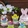 Impreza dostarcza drewniane ozdoby wielkanocne jajka kurczyka króliczka tulipan stołowy dekoracja tablica do biura domowego