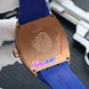 Ny V45 Datum 44mm Rose Gold Case Blue Dial 3D Rose Gold Dragon King Automatic Mens Watch Läder Gummi Klockor TimeZoneWatch TWFM E200A1