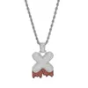 Collier avec pendentif en forme de sang pour hommes et femmes, lettres personnalisées, fond rouge, zircone cubique, bijoux Hip Hop, cadeau, A-Z, 2945