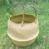 Naturalny tkany koszyk trawy z uchwytami do przechowywania Prink Picnic Plant Doniczka Pokrywa Y200723