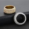 Bague Hip Hop en zircone cubique glacée pour hommes et femmes, anneaux ronds avec chaîne cubaine, bijoux de fête, couleurs or et argent