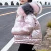 Women's Down & Parkas Women Winter Glossy Jacket 2021 Bubble Coat Fur Parka Padded Ladies Black Thick Quilted Hooded