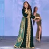 Kaftan Árabe Elegante Marroquino Verde Escuro Vestidos de Noite Manga Comprida Bordados Apliques Miçangas Até o Chão Vestido Caftan Muçulmano 275q