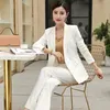 Costumes pour femmes de haute qualité pantalons blancs costume 2019 automne et hiver slim veste à double boutonnage blazer femme vêtements de bureau T200818