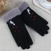 New Winter Women Gloves Solid Color Warm Touch Screen Mittens Embroidery Cute Cat Windproof Outdoor Gloves