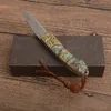 1 Stücke Neue 6,7 "Damaskus Taschenklappmesser Damaskus Stahlklinge Abalone schalengriff EDC Taschengeschenk Messer Mit Nylontasche