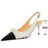 Pearl Bowknot Kotek Kochany Obcasy Kobiety Pompy Stiletto Obcasy 7 cm Sexy Party Shoes Hollow Out Women Sandals Plus Size 43