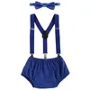 Unisex baby kläder set tårta smash outfit set suspenders byxor shorts båge slips söt baby pojke och flicka foto skjuta kläder lj201223