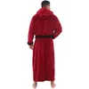 1pcs peignoir à capuche hommes hiver allongé en peluche châle peignoir maison vêtements à manches longues robe manteau épais chaud poche vêtements de nuit 201023