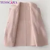 Tesscara Femmes Hiver Élégant Laine Blend Basic Veste Manteau Femme Haute Qualité Rose Cachemire Ceinture Vestes Manteaux Manteaux 201102