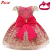 Neugeborene Baby Mädchen Rot Frohe Weihnachten Kleid Kleinkind Kinder 1 2 Jahre Geburtstag Party Spitze Prinzessin Kostüm Infant Neue jahr Outfits Q1223