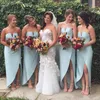 Mint Bridesmaid Dresses High Low Chiffon Bohemian Floor Length Strapless V Neck Custom Made Maid Of Honor Gown Plus Size Beach Wedding