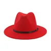 Unisex Flat Brim Wool Feel Fedora Hats z paskiem czerwony czarny patchwork jazzowy formalny kapelusz panama czapka trilby chapau dla mężczyzn Women9574683