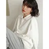QWEEK Felpa con cappuccio con colletto a polo casual Felpa bianca stile coreano vintage Top a maniche lunghe Abbigliamento scolastico Harajuku 220311