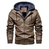 Vintage Veste Bomber Hommes Veste D'hiver Épais Manteau De Mode Zipper Manteau Faux Cuir Veste Hommes Doublé De Fourrure Chaud Manteau Hommes Marron 201127