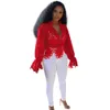 2022 NIEUWE elegante lange mouwen holle mesh kant shirt pure zien door top blouse kleding Dashiki Afrikaanse shirts voor vrouwen