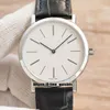 Ny ultra tunna altiplano g0a29112 miyota 9019 Automatic Mens Watch White Dial Black Leather Strap Silver Case Gents Klockor