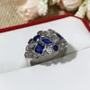 Cluster Rings 2022 Trendy Blue Color Round Marquise Princess Eternity Band Ring For Women Party Gift Jewelry Wholesale R6913