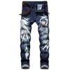 QUANBO Moda uomo 3D Modello Street Jeans Lettere Stampate Jeans gotici Uomo Skinny Nero Blu Designer Denim Pants 42 201116