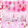 13pc papier rose fan rosettes ensemble papier étoile photo toile de fond suspendus décorations de fête pour anniversaire bébé douche décoration de mariage Y200903