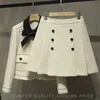 ワークドレスハイクォリテイフォールウィンタースウィートツイードツーピードセット女性ボウジャケットコート+プリーツスカートは小さな香り2スーツを設定します