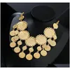 Nya uts￶kta brudbr￶llopsmycken Set Gold Color Muslim Coin Necklace Earring Middle East Arab Jewelry Gift YFKS9