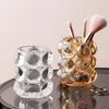 ガラスメイクアップブラシホルダー装飾的な泡ビーズデスクオーガナイザーペンペンシルカップキャンドルジャーホームオフィスのためのクリアアンバーグレー