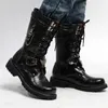 Fashion Motorcycle Cool Skull Combat Army Punk Goth Biker Boots Leather Men Shoes High Top Casual Boot 201127