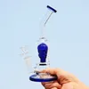 7.8インチスカルフェイス喫煙パイプ厚い曲がった首の青いパーコレーターガラス跳ね木シーシャの水のガラスの水タバコのDABリグパイプ14mm女性共同煙管