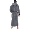 Fashion Casual Men's Sleepwear Bathrobes Flannel Robe Hooded Long Sleeve Couple Men Woman Plush Shawl Kimono Warm Male Bathro276F