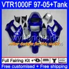 Voorraadblauw lichaam + tank voor Honda Superhawk VTR1000F 97 98 99 00 01 05 56hm.33 VTR1000 F VTR 1000 F 1000F 1997 1998 1999 2000 2001 Valerijen