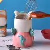 Cartoon Ceramic Chopsticks Organizer Cute Animal Flatware Cylinder Multi Purpose Kitchen Stoarge Holder Utensils Drainer Tank