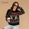 CHAXIAOA Mode Femmes Pulls Noël Dames Pulls tricotés à manches longues Motif de cerf Laines Tops Hiver Pulls chauds X145 201222