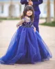 New Crystal Design Flower Girl Dresses With Long Sleeves Empire Tulle Tiered Skirts Floor-length Dresses