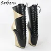 Sorbern sexig fetisch ballett stövlar ankel hög heelless spets upp patchwork korta booties damer ballet drottnar unisex bdsm nybörjare