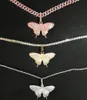 Chains Hiphop Rose Gold Butterfly Pendant Necklaces Pink Cuban Link Chain For Women Iced Out 5mmTennis Cubic Zircon Jewelry1