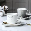 Nordic Elk Golden Edge Coffee Mug With Leaf Shape Trespoon Set Cafe Hushåll Tumbler Cappuccino Espresso Cup Holder