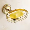 Ensemble de salle de bain en laiton doré Ensemble accessoires de salle de bain étagère de salle de bain, plat de savon, porte-toilettes, distributeur de savon, robe Hook KXZ009 LJ201211
