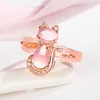 Koreański styl różowy kryształowy pierścień damski Diamentowy Ross Quartz Cat Ring Cute Otwarty Moda