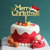 Acrylic Merry Christmas Cake Topper Xmas Cakes Toppers Insert Christmas Hat Inserted Card Party Baking Decorations BH4326 TYJ