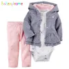 Babzapleume Frühling Herbst geboren Baby Jungen Mädchen Kleidung Säuglingsoberbekleidung Kapuzenmantel Strampler Hosen Säuglingskleidung Sets LJ201223